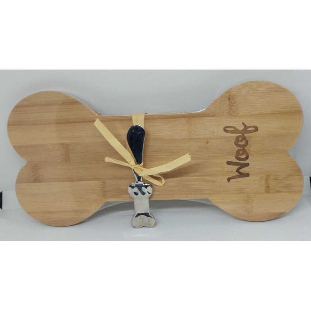 Dog Bone Shaped Natural Wood Cheese Cutting Board and Knife